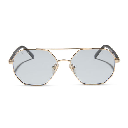 Joelle Sunglasses — Gold + Chocolate Crystal + Grey Tint