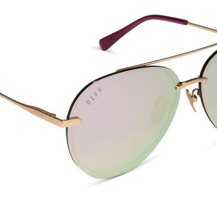 Lenox Sunglasses — Brushed Gold + Cherry Blossom Mirror