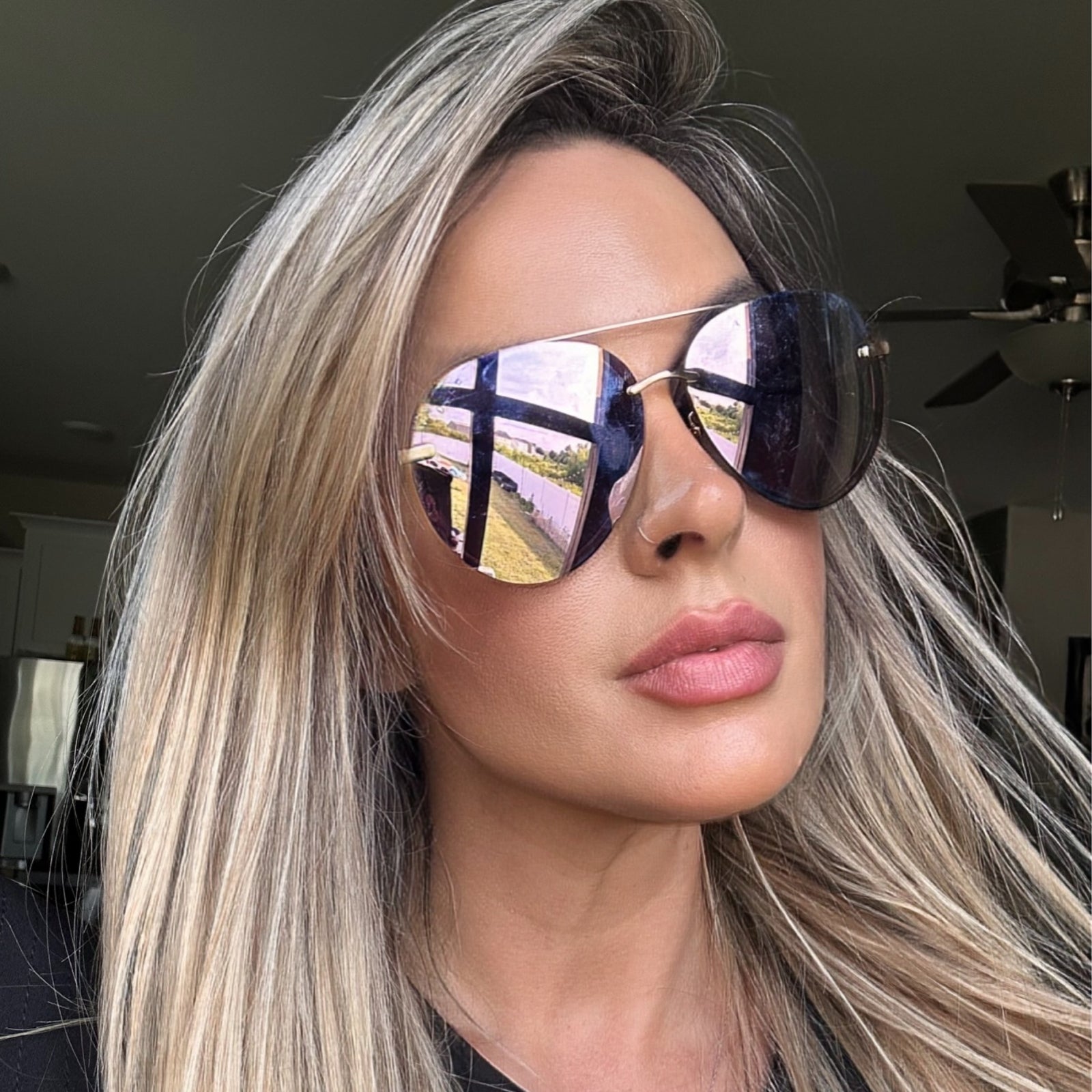 Lenox Sunglasses — Brushed Gold + Cherry Blossom Mirror