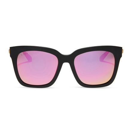 Bella Sunglasses — Matte Black + Pink Mirror Polarized