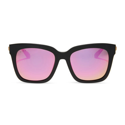 Bella Sunglasses — Matte Black + Pink Mirror Polarized