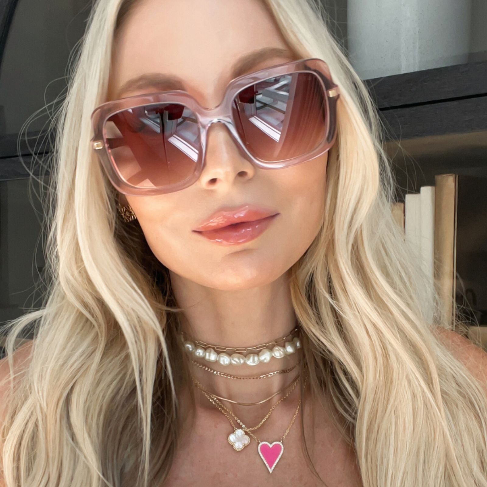 Sandra Sunglasses — Light Pink Crystal + Dusk Gradient