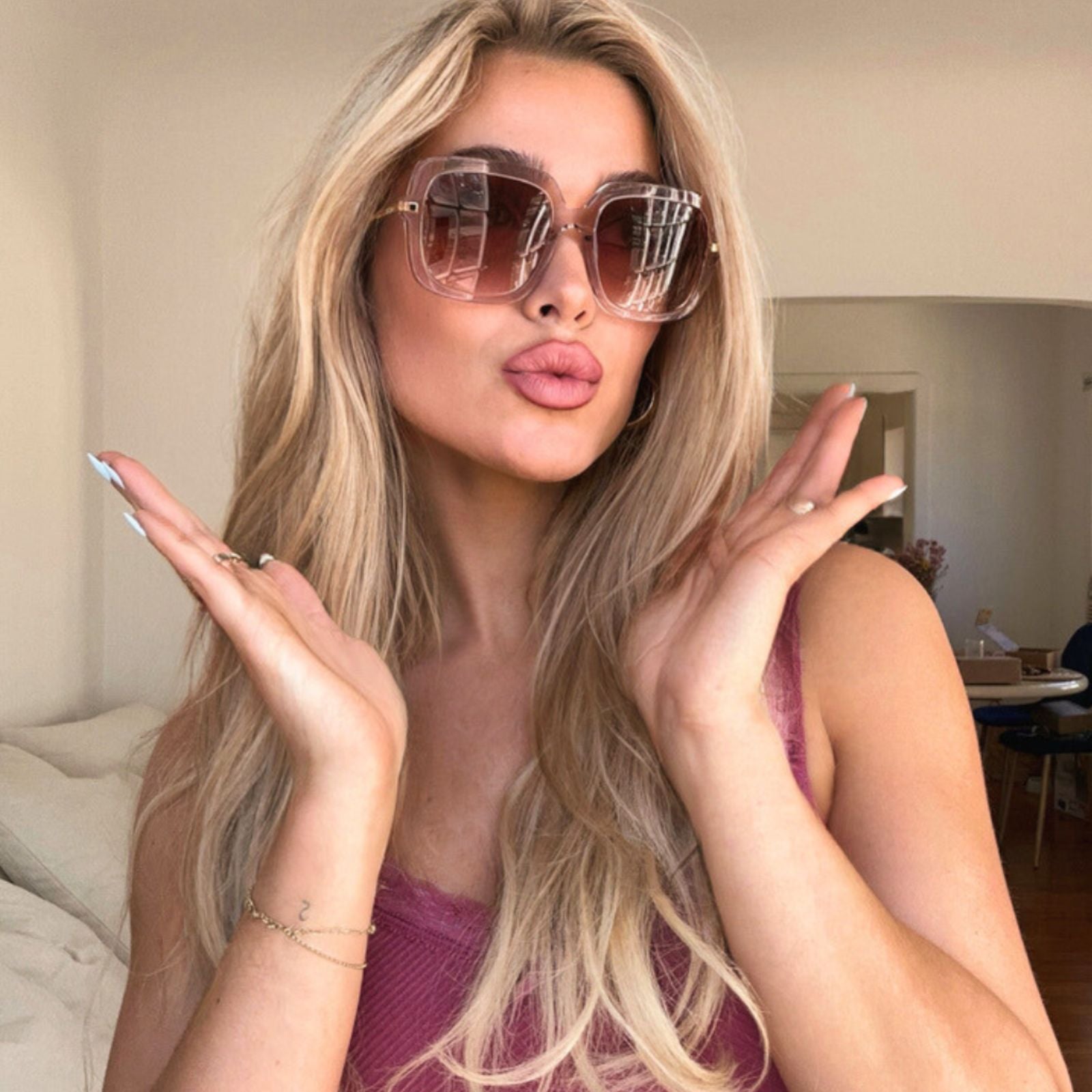 Sandra Sunglasses — Light Pink Crystal + Dusk Gradient