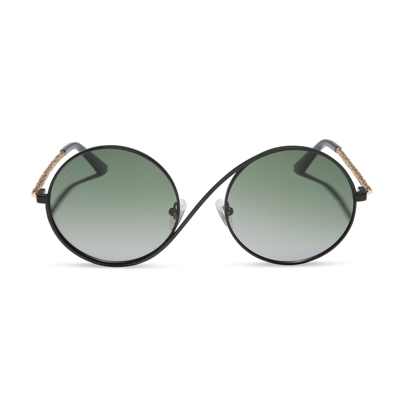 Elphaba Wire Frame Sunglasses — Black Wire + Emerald Tint Gradient