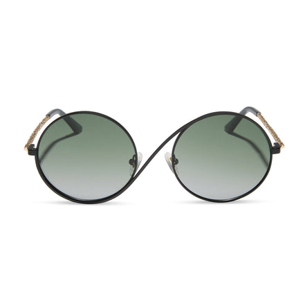 Elphaba Wire Frame Sunglasses — Black Wire + Emerald Tint Gradient