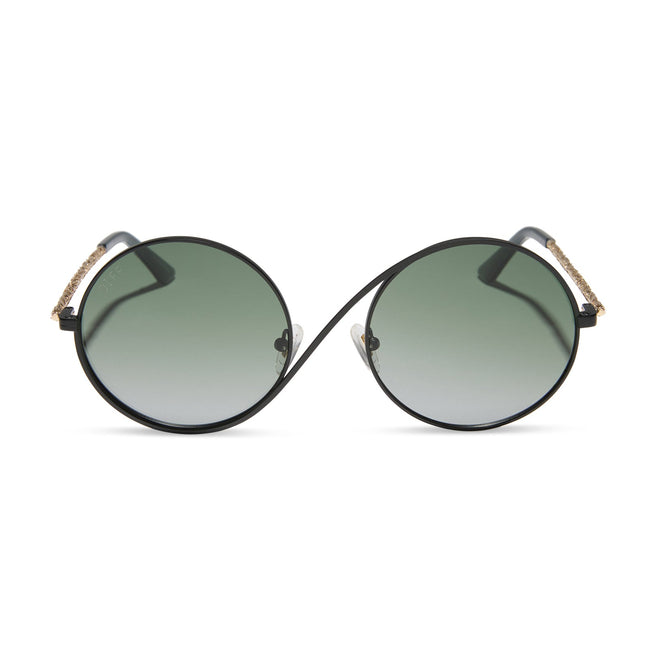 Elphaba Wire Frame Sunglasses — Black Wire + Emerald Tint Gradient