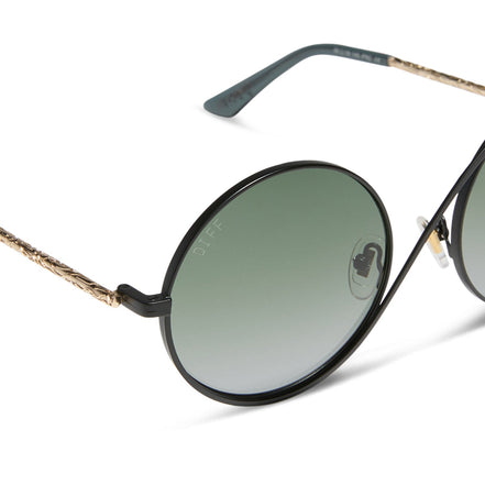Elphaba Wire Frame Sunglasses — Black Wire + Emerald Tint Gradient