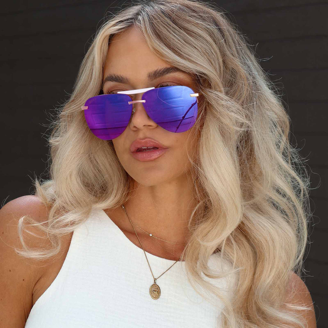 Tahoe Sunglasses — Gold + Purple Mirror