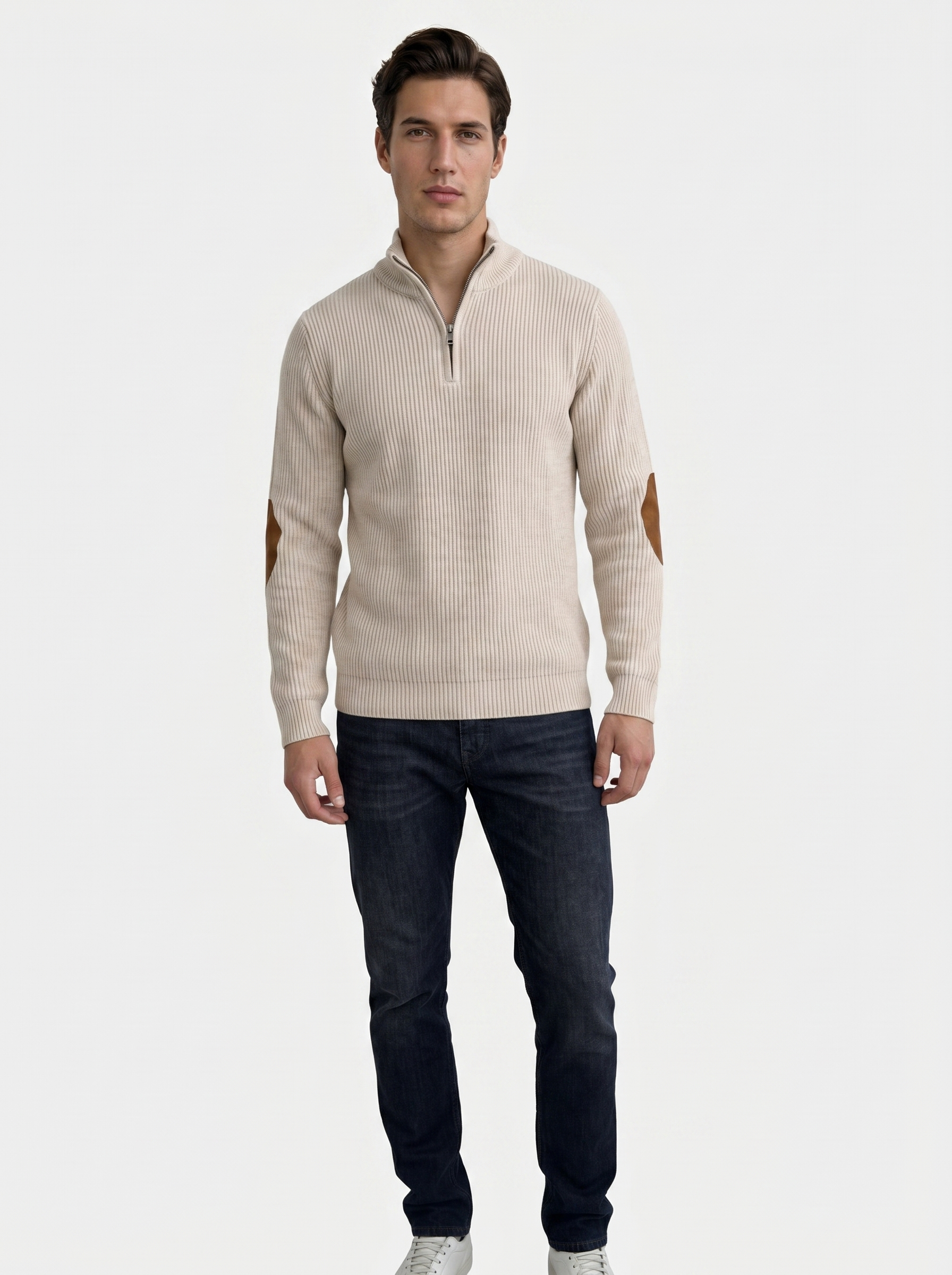 High Collar Quarter Zip Corduroy Pullover