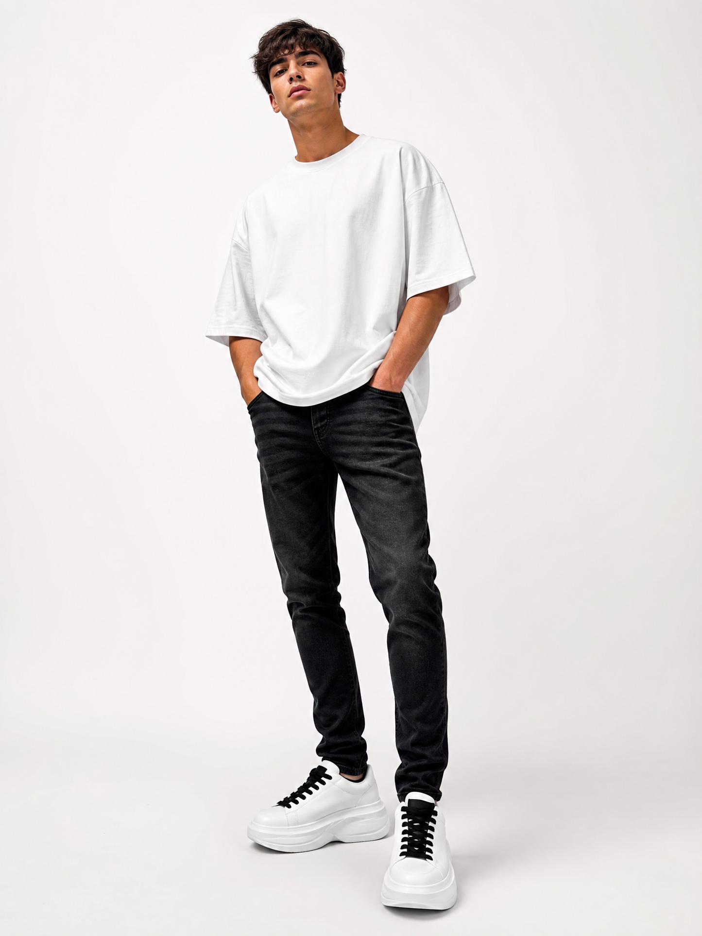 Oversized Sneaker White Black Contrast Lace