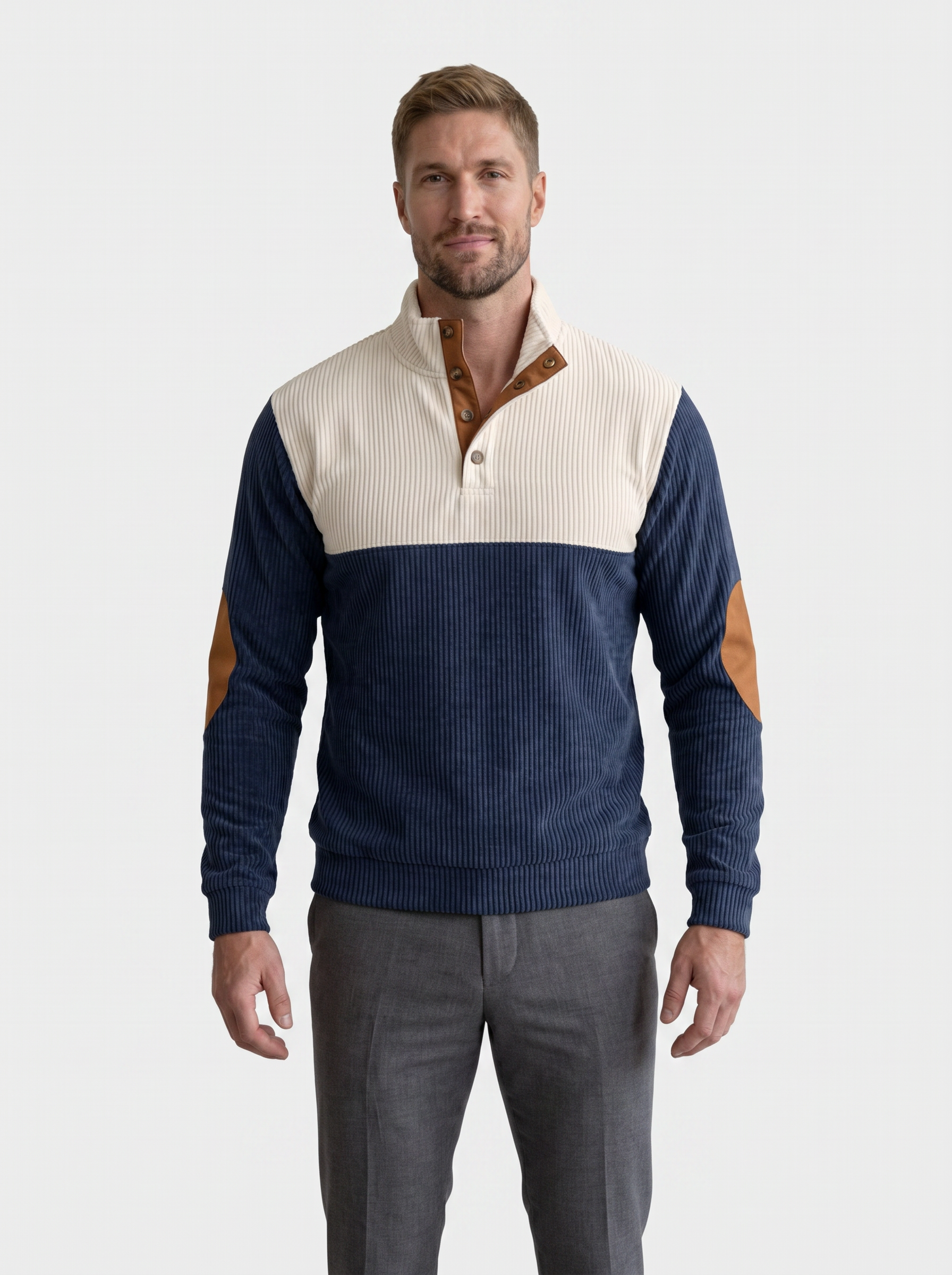 High Collar Corduroy Retro Pullover