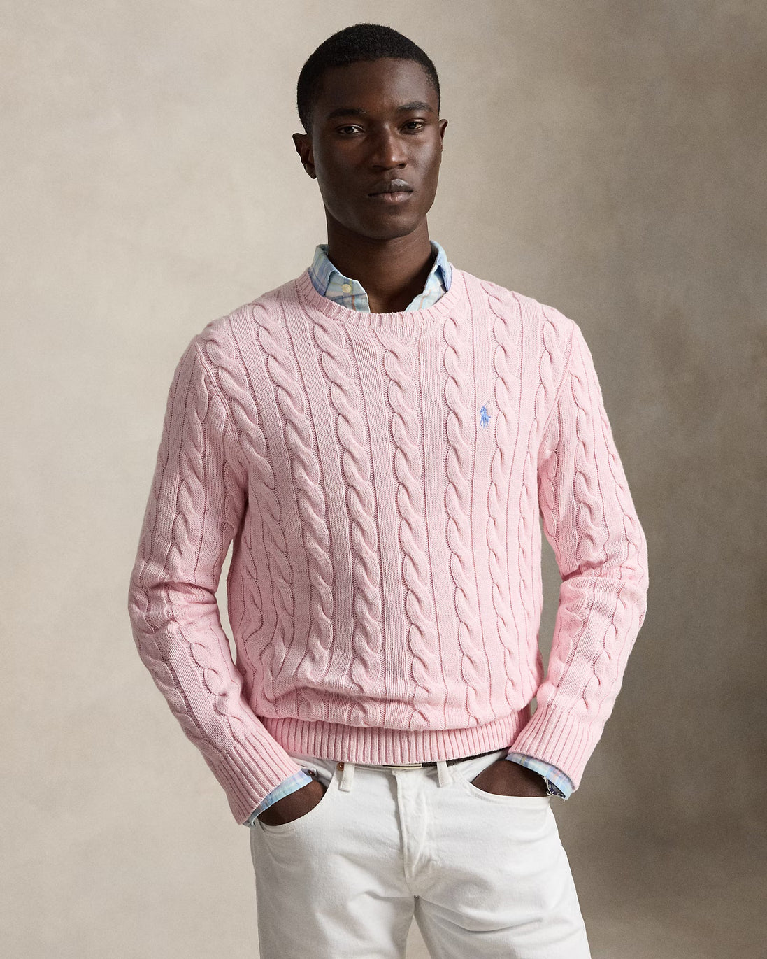 Cable-Knit Cotton Jumper - Variegated Pink