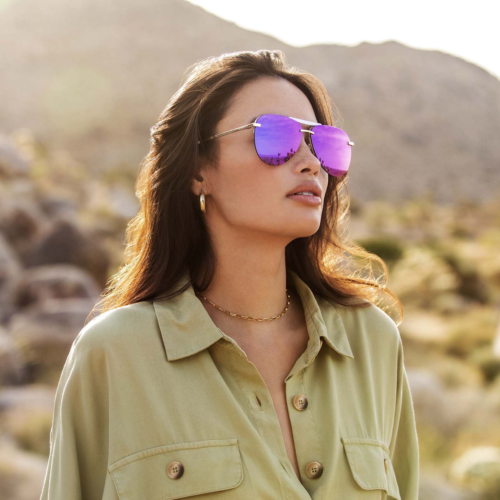 Tahoe Sunglasses — Gold + Purple Mirror