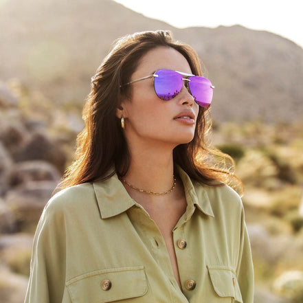 Tahoe Sunglasses — Gold + Purple Mirror